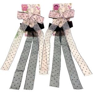Pink Black Lace Hair Long Bow Hair Bows‎ with Alligator Clips for Women Girls